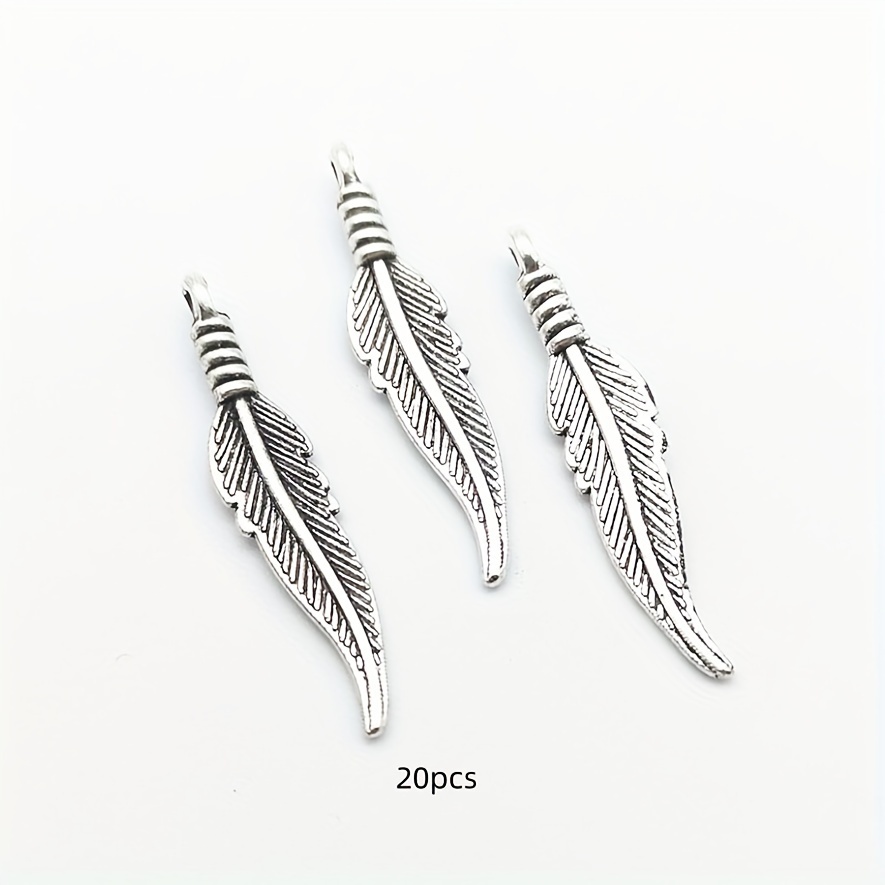 Image of 20pcs Feather Charm Pendant Antique Silvery Charm Jewelry Diy Handmade Craft Earrings Necklace Accessories 32x6mm