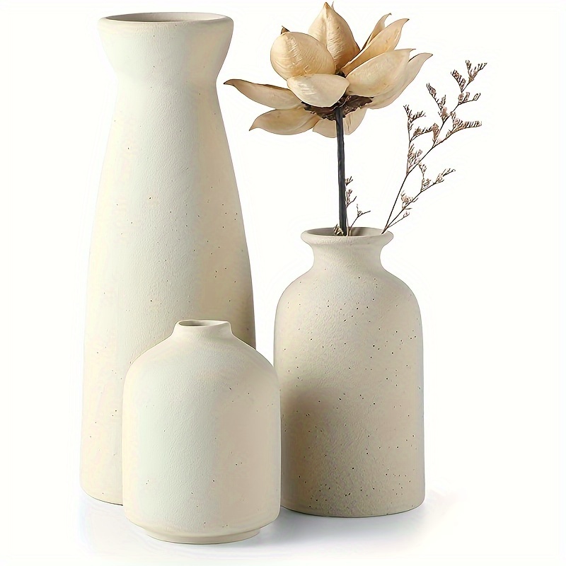 

Ceramic Vase Set-3 Small Flower Vases For Decor, Farmhouse Home Decor, Decorative Vase For Pampas Grass & Dried Flowers, Idea Shelf, Table, Bookshelf, Entryway- Distressed