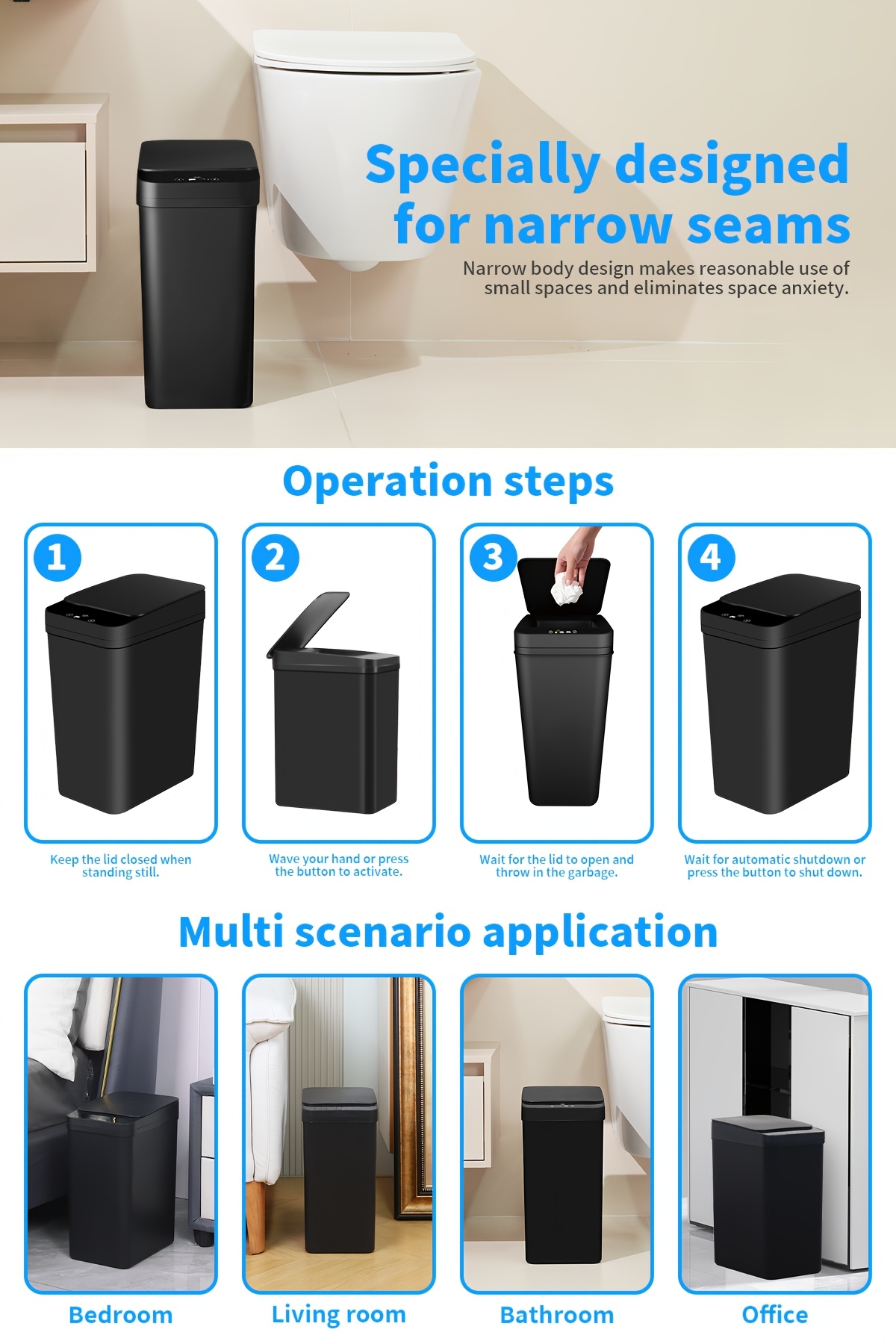 VIVIDAY Intelligenter Sensor Mülleimer, 10L Haushaltsmülleimer mit Deckel, Elektrischer Sensor Typ für Hotels, Zuhause, Wohnzimmer, Schlafzimmer, Badezimmer, Toilette, Mülleimer für schmale Räume, Die beste praktische Wahl für Familien, Perfektes Weihnachtsgeschenk