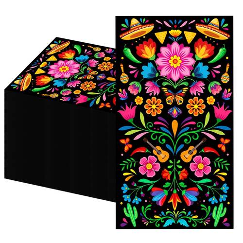 imagen del artículo servilletas de con temática floral mexicana, servilletas de cena, servilletas de almuerzo, adecuadas para reuniones, s de té y decoraciones de mesa de para halloween y navidad