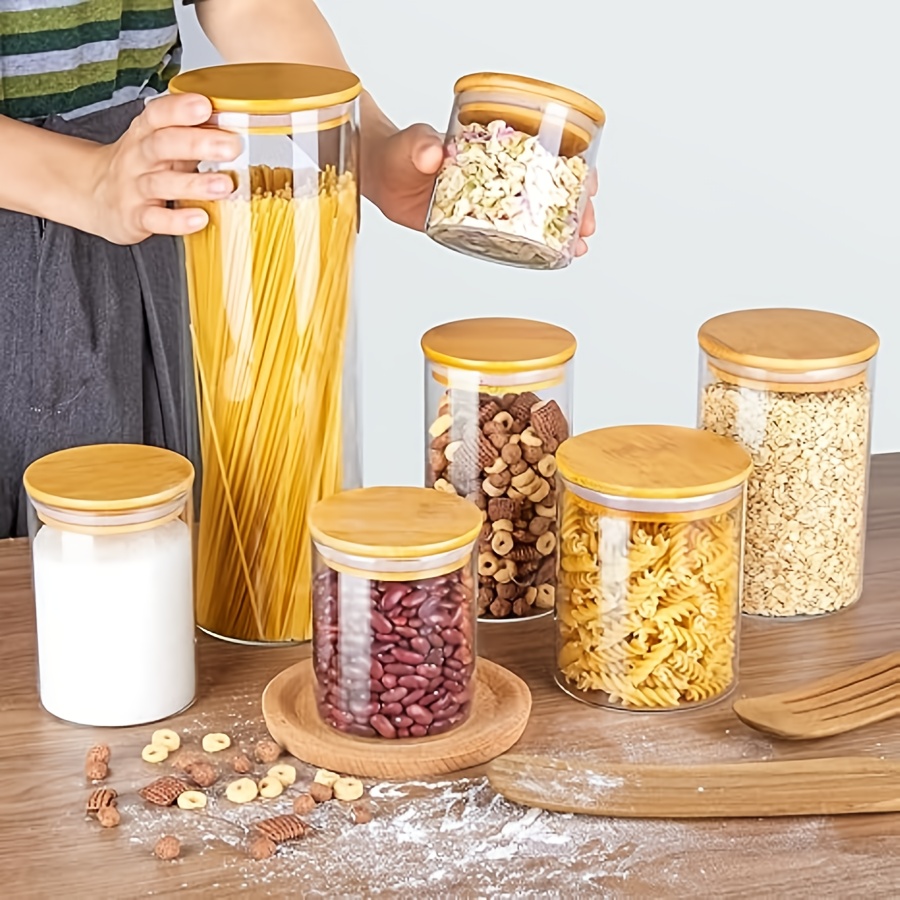Glass Food Storage Jars, 7pcs Kitchen Container Set, Suitable For Pasta, Nuts, Coffee Beans, Grains, Flour, Food Storage Jars