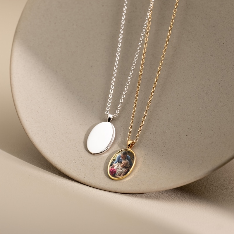 Personalized Custom Round Tag Photo Pendant Necklace