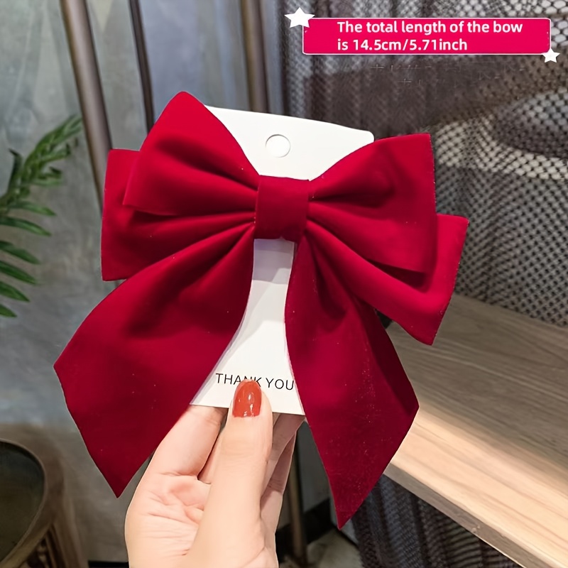 1pc Elegant Plush Hair Clip, Red, Suitable For Party And Women's Hair Additions Hairstyle, Perfect Gift, Easy Style, Bow Shape