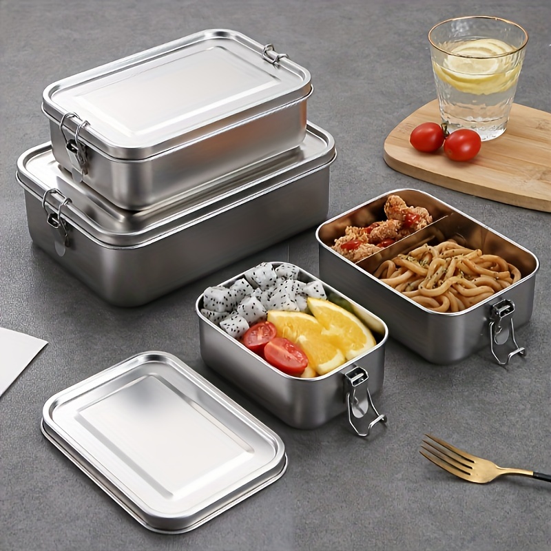 

Stainless Steel Bento -tier Food Storage Container With Dividers And Clamp-lock Lid - Hand Wash Only, Fresh-keeping Lunch Box For Office, School, And Picnic