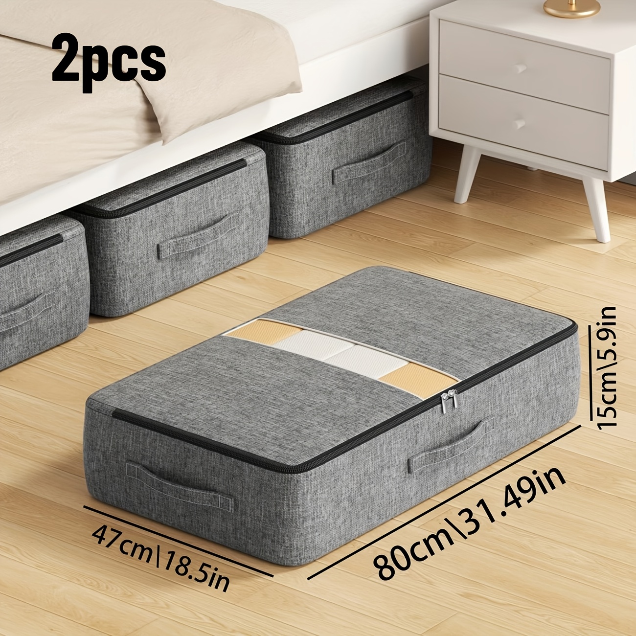 TEMU 2pcs Storage For Under The Bed, Suitable For Home Use And Moving, Large Capacity Storage, Thick Fabric With A Window For Visibility, Ideal For