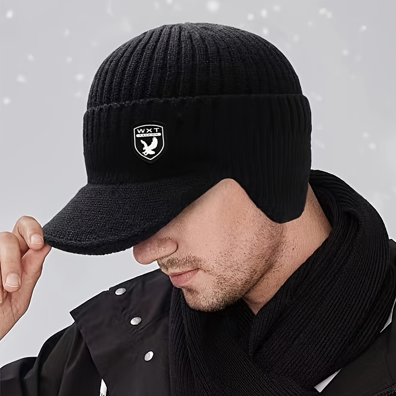 TEMU 1pc Men's Winter -lined Thickened Cold Weather Hat, Outdoor Cycling Windproof Warm Winter Ear Protection Beanie Hat, Suitable For Outdoor Travel