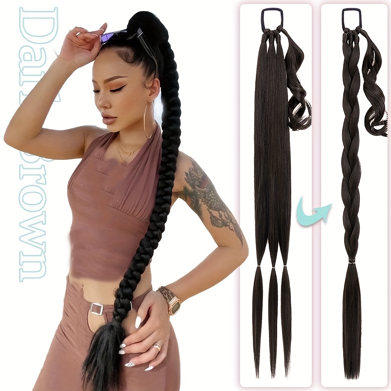 34-inch Long Braided Ponytail Extension Featuring A Hair Tie, Designed For A Look With Soft Synthetic Hair. Ideal For High Ponytails, Wigs, And Braids For Women And
