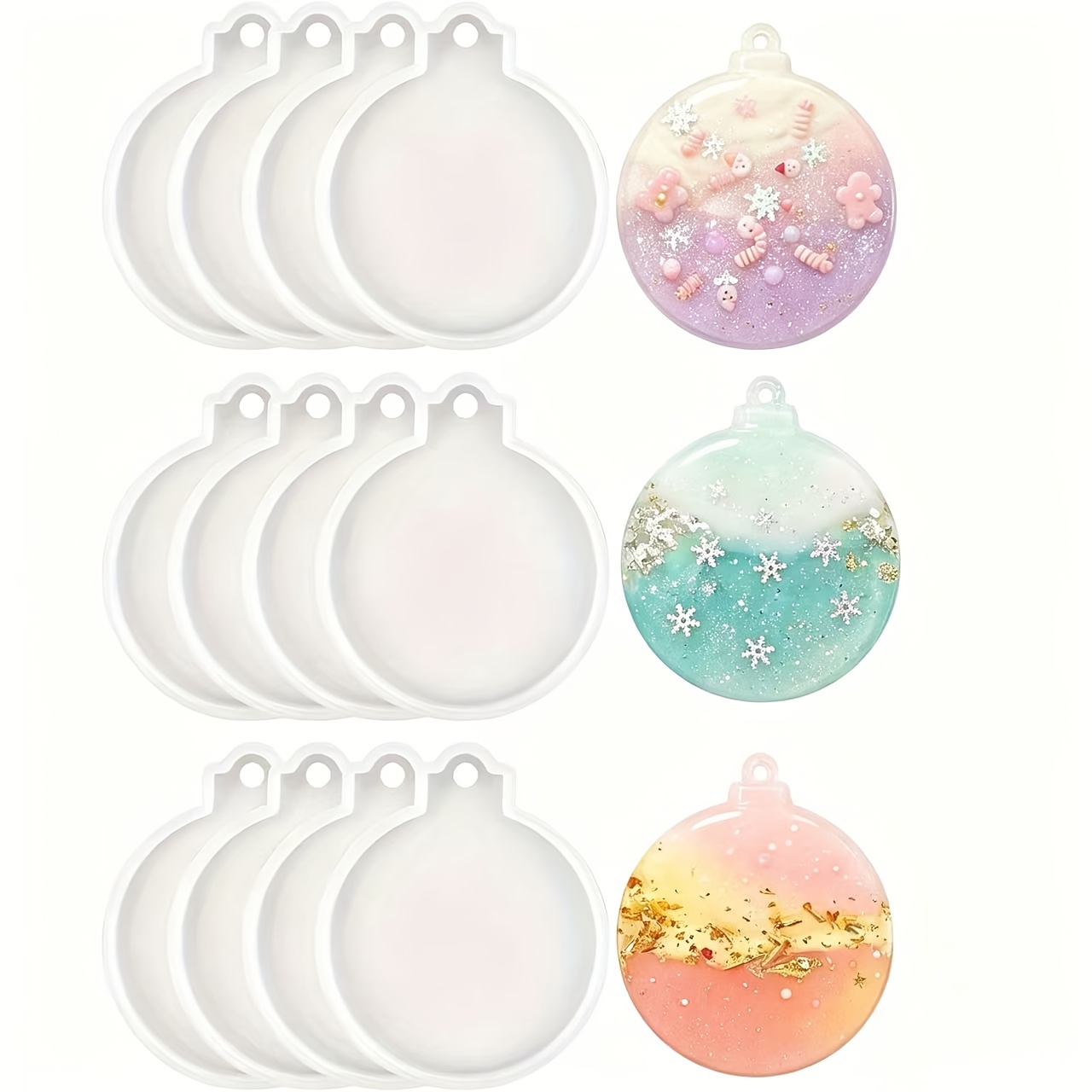 TEMU Set di 12 stampi in silicone di resina natalizia, stampi rotondi decorativi per epossidica, adatti per artigianato, gioielli, portachiavi,