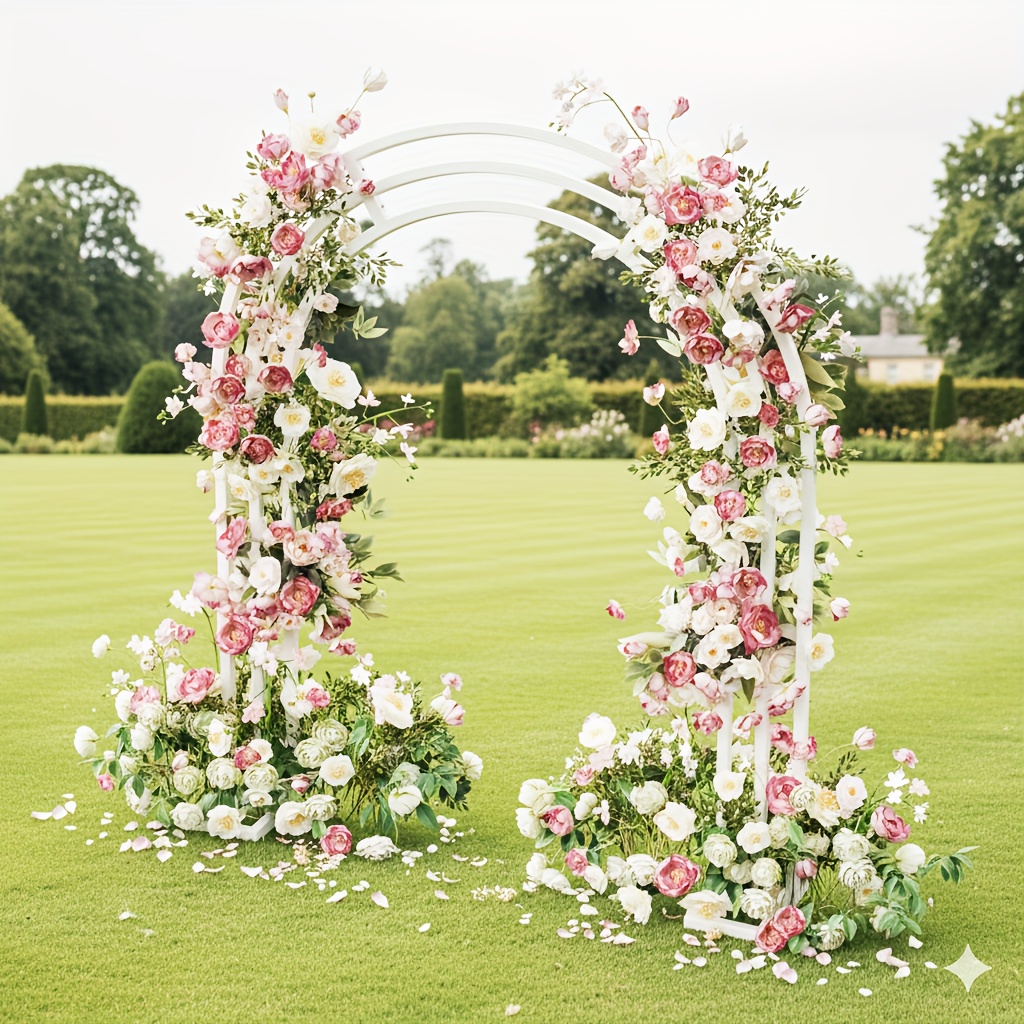 Image of Large White 3-tier Wedding Arch Stand - Heavy-duty Metal Frame With Wide Base For Stability, Large Canopy Suitable For Outdoor Weddings, Parties, Photo Backdrops - Garden Pergola Arch (140 X 200cm)