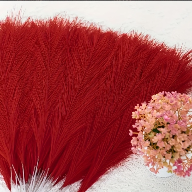 TEMU 15 Red Reed Pampas Grass Artificial Flowers, Boho Bohemian Home Decor For Christmas, New Year, And Valentine's Day