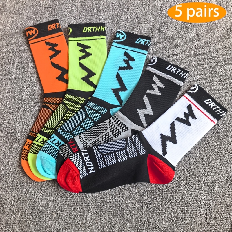 TEMU 5-pair Men's Sports Socks, Thin Breathable Compression Socks, Running Socks For Daily Casual Sports, Ideal For Cycling And Exercise, Comfortable