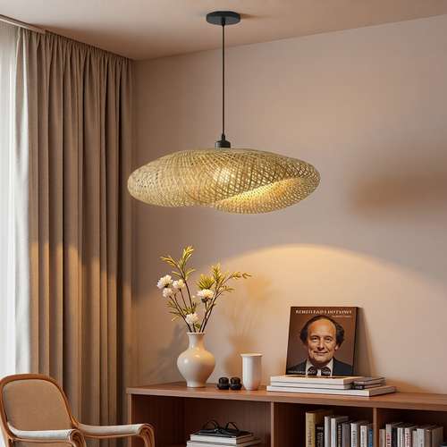 Lampada A Sospensione In Bambù Intrecciato | Lampadario Creativo Per Camera Da Letto, Soggiorno, Ristoranti | Diametro 20 Cm