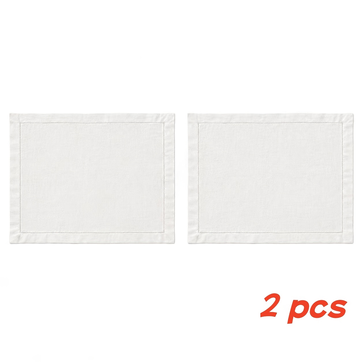 TEMU 2pcs High-end White Linen Napkins 45x36cm (17.72x14.17in), Washable And Reusable Placemats, Soft Breathable Linen With Exquisite Stitched