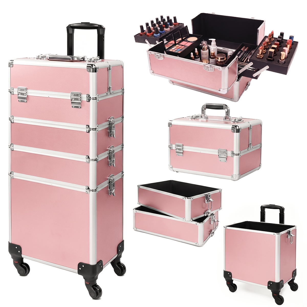 Image of Rolling Makeup Case With Large Storage Space Modern & Fashionable Cosmetic Trolley With Humanized Design, Unique Storage For