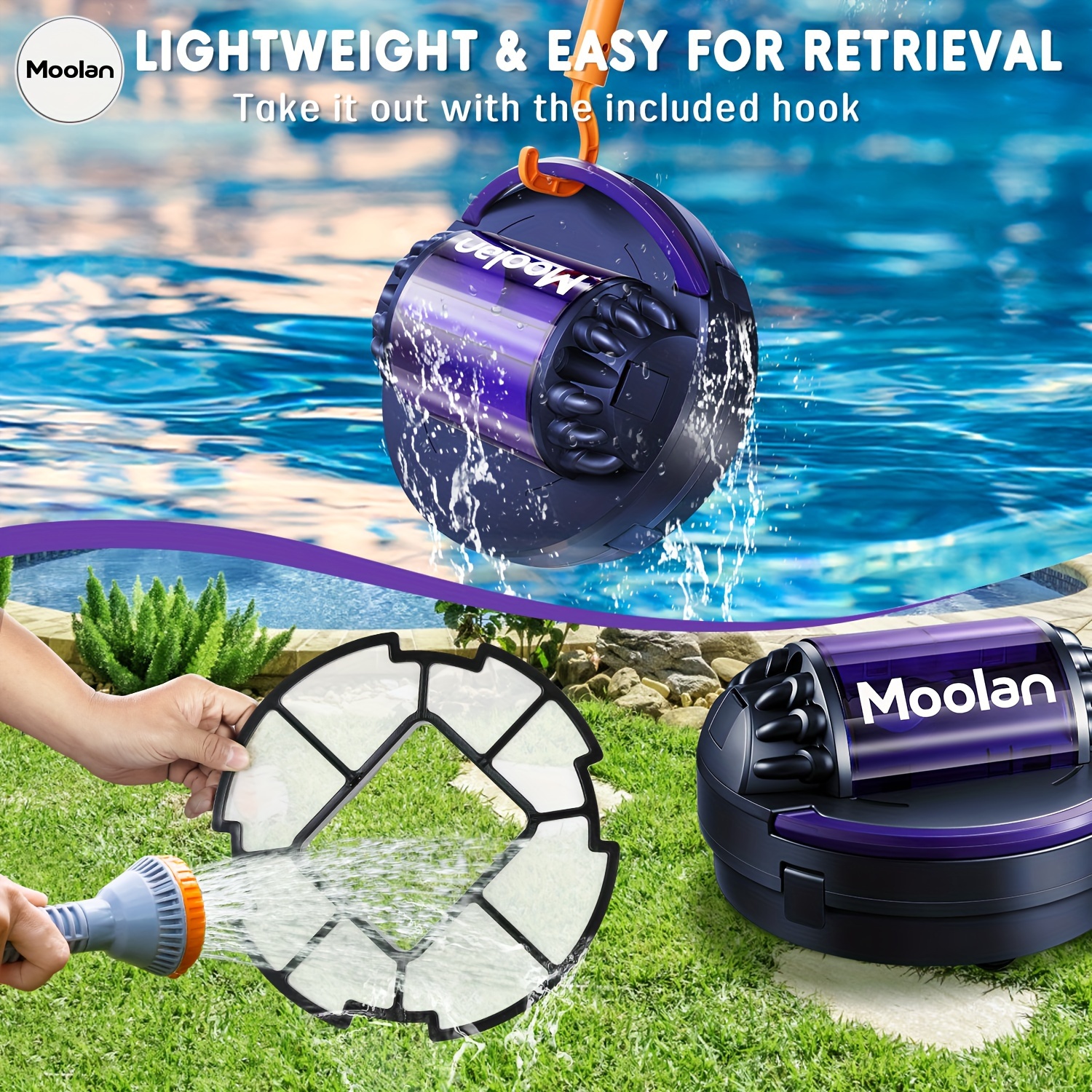 Moolan Cordless Robotic Pool Cleaner, Dual-motor, Self-parking, 120 ...