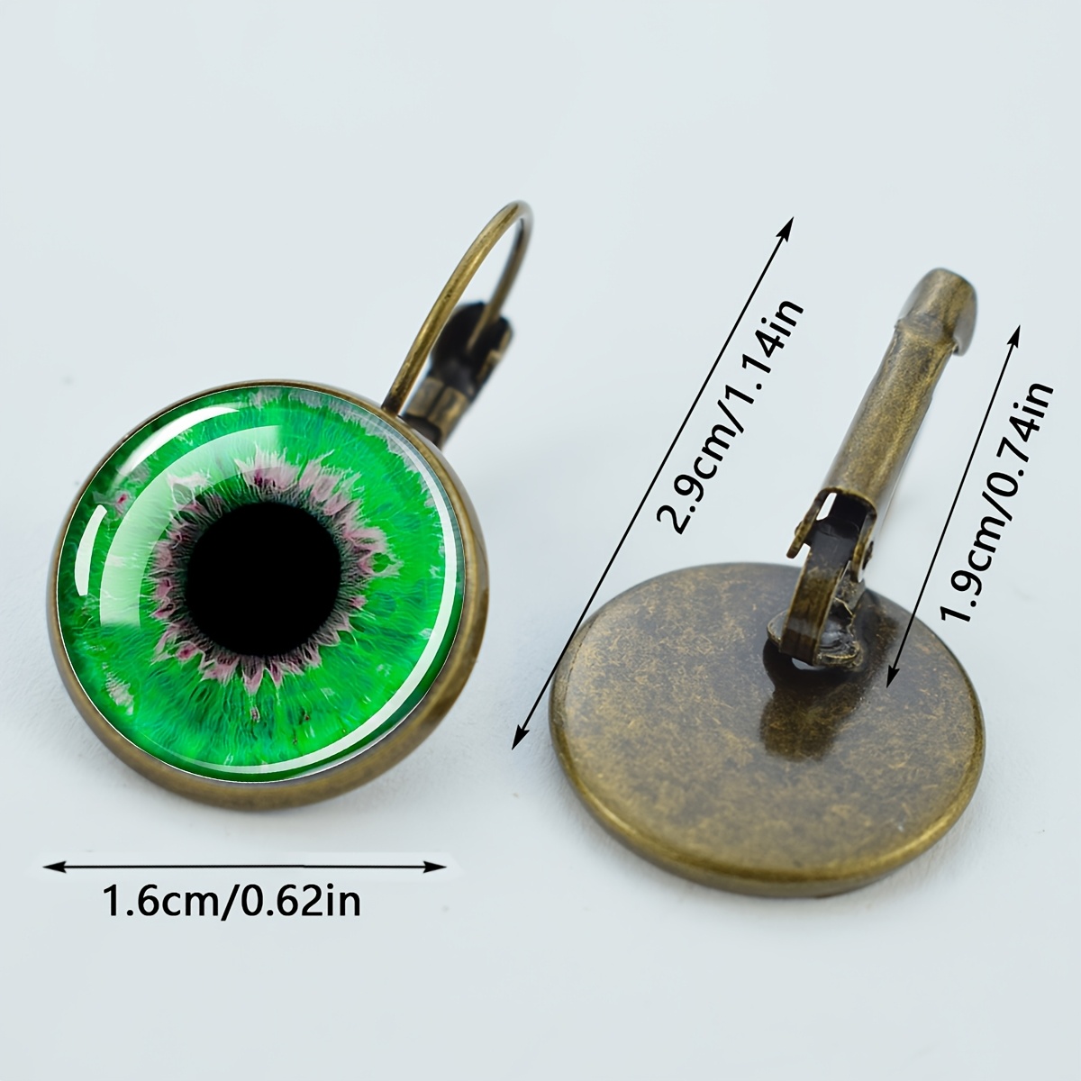Vintage Round Earrings with Green Eye Pattern, Statement Piece