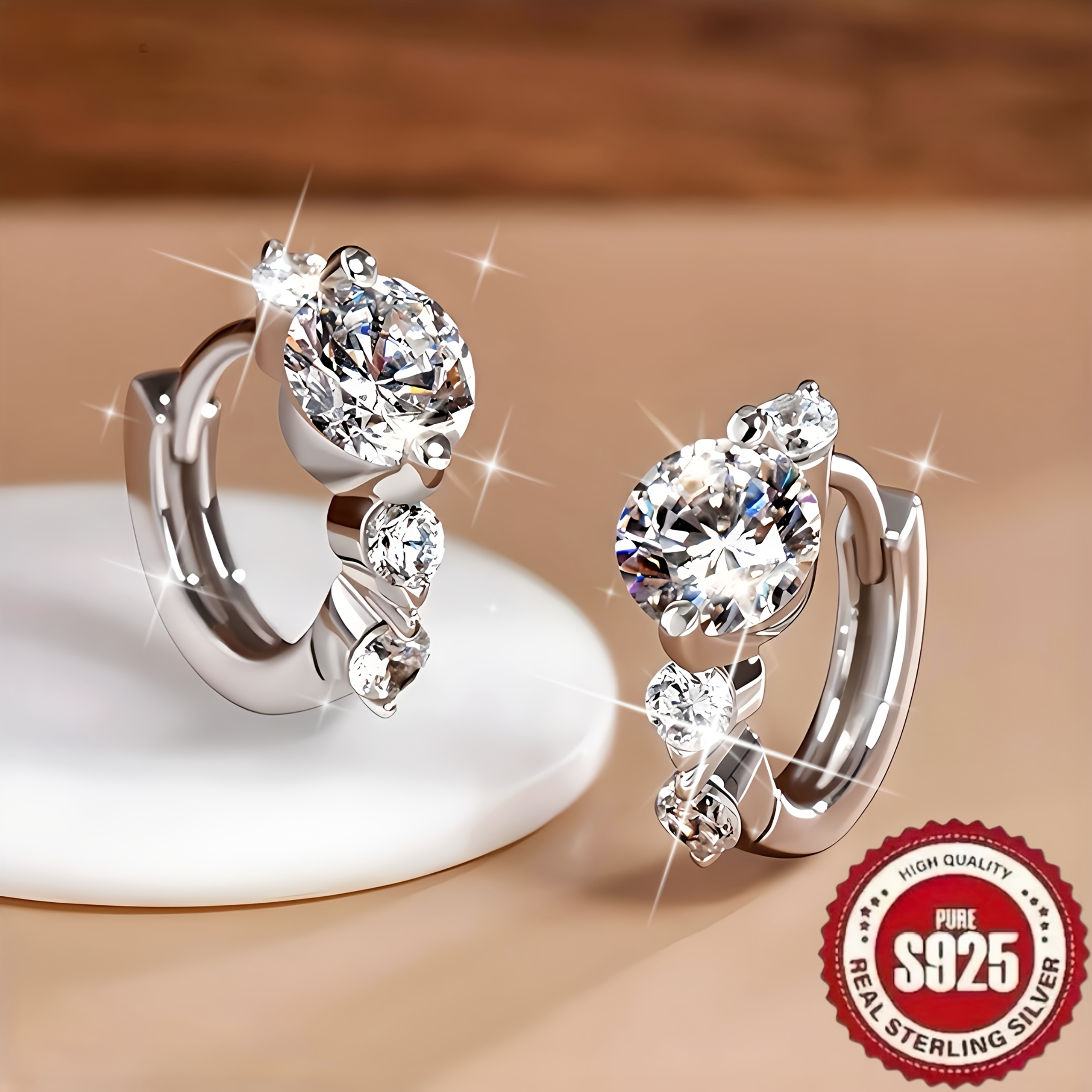 TEMU 925 Sterling Silver Vintage-inspired Starry Sky Earrings - Hypoallergenic Multi-circle Cz Design | Trendy Party Jewelry And