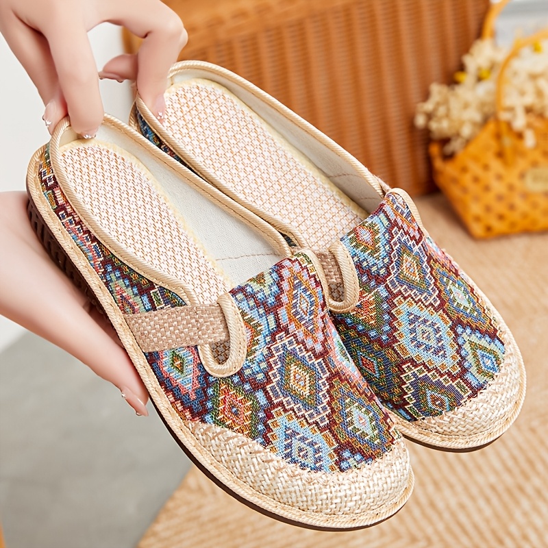 Women's Casual Slip-On Flats, Breathable Fabric Upper with Rubber Sole, All-Season Comfort Shoes with Plain Toe Design, Breathable Flats|Patterned Slipon Loafers|Durable Comfort Shoes