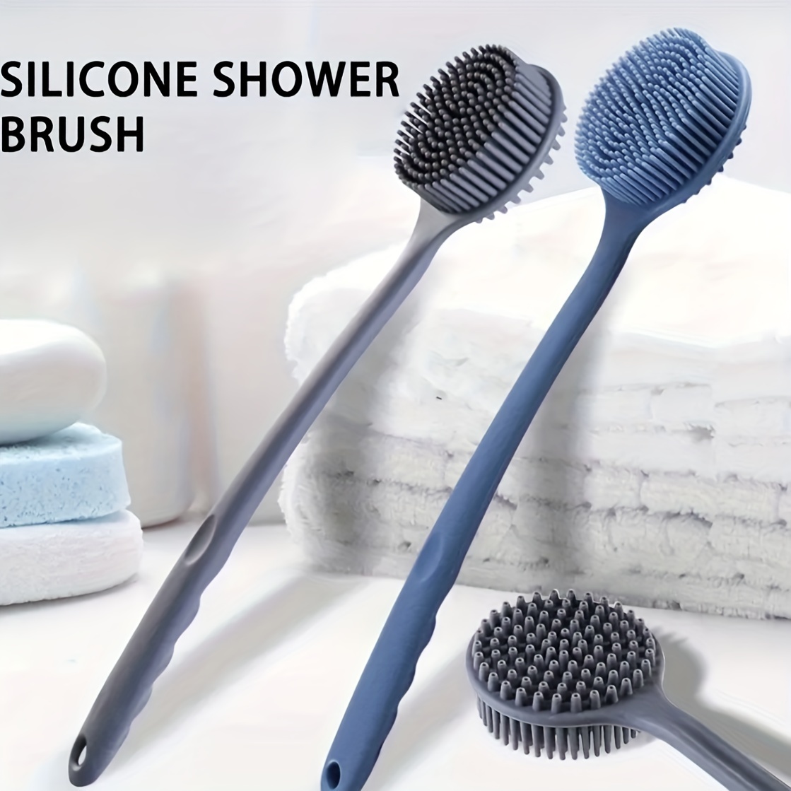 

Silicone Back Scrubber Bath Brush - Long Handle Shower For Men And Women - Soft Bathroom Accessory For Deep Cleaning And Exfoliation