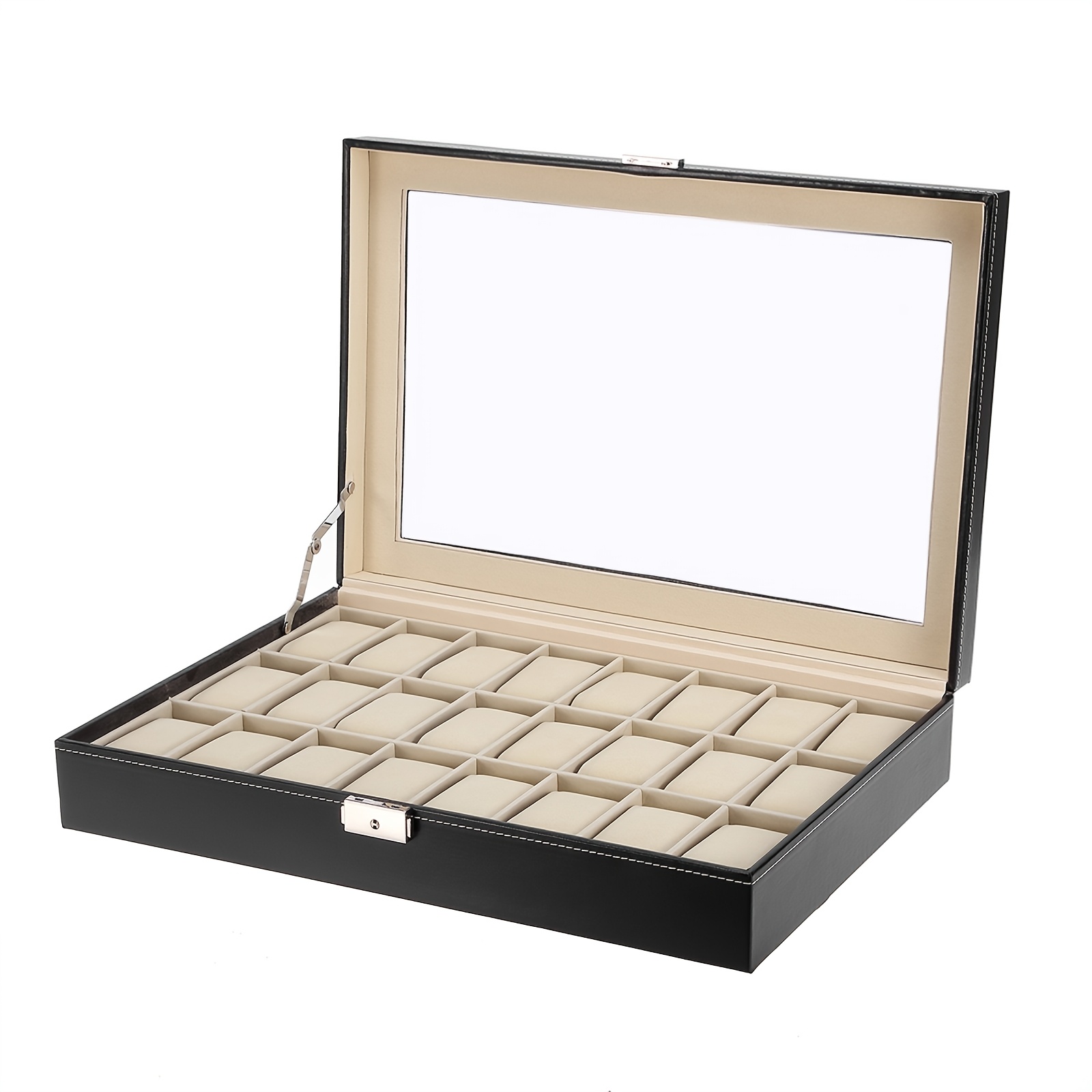 Uten Watch Box, 24-Slot Watch Storage Case with Large Glass Lid, Unisex Jewelry Display Case, Decorative Watch Holder for  