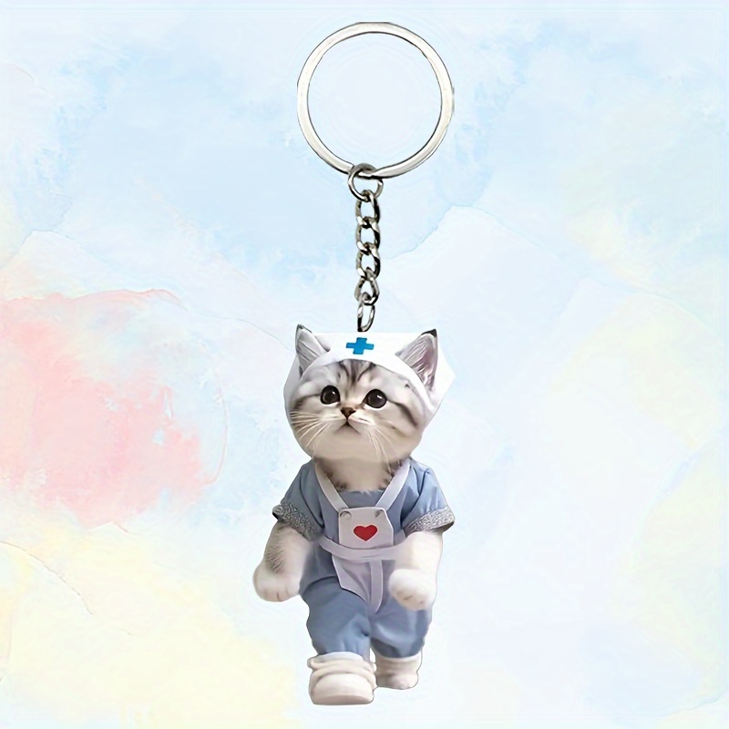 

Porte-clés en Acrylique Chat Infirmière - Cadeau pour Infirmières, Médecins & Travailleurs de , 2D, Pendentif pour Sac à Dos