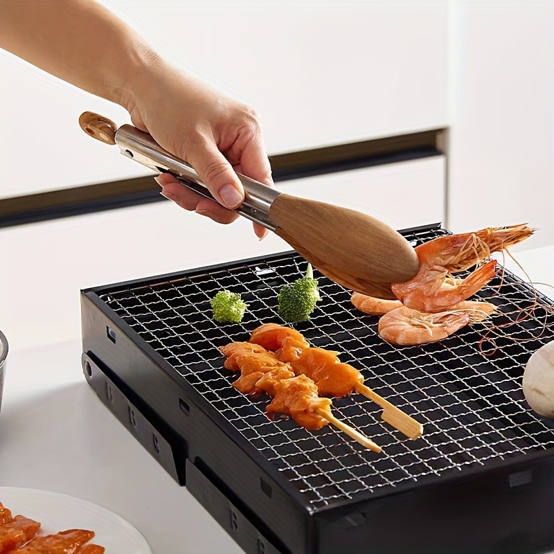 12 inch bbq walnut stainless steel sliding lockable grill tongs for buffet salad bread pairing outdoor and kitchen grilling tools hallowmas christmas Product details 5