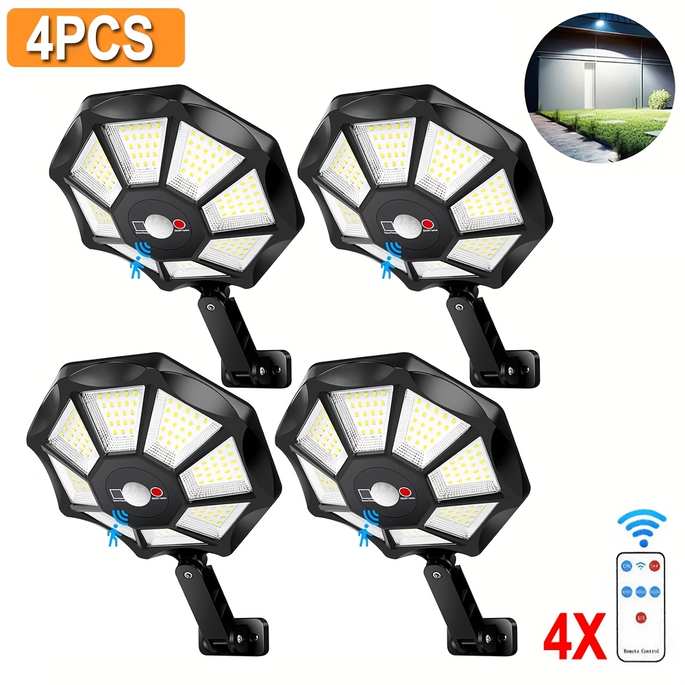 Image of 4pcs Solar Motion Sensor Light With Remote, 168led Solar Street Lamp, 3 Lighting , 360 ° Wide-angle No Wiring Required, Solar Safety Floodlight, For Courtyards, Parks, , Garages, Garden