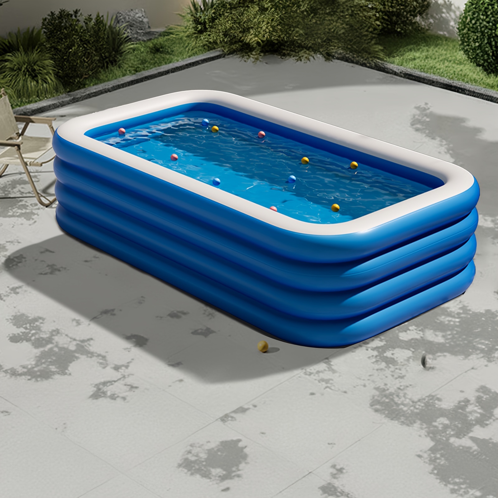 

Large Outdoor Inflatable Swimming Pool: 114" X 67" X 26" Pvc Material, Multiple Pieces, No Electricity Required