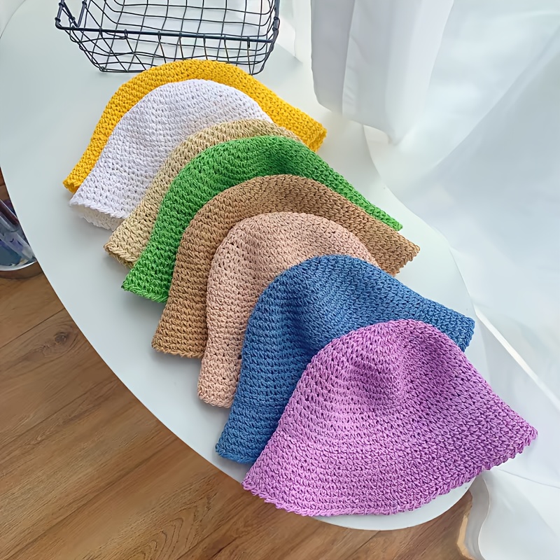 

1pc Hat For Girls, Summer Sun Protection Bucket Hat, Foldable Face Covering Straw Basin Hat