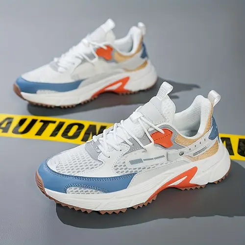 플러스 사이즈 통기성 메쉬 스니커즈 - 스타일리시 기하학 컬러 블록 캐주얼 스니커즈, eva/고무 밑창, 레이스업, 라운드 토, 사계절용 하이탑 스니커즈