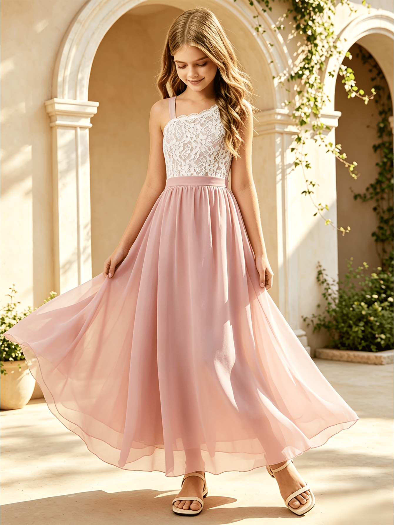 maxi girls formal dresses gown dress lace trimmed chiffon flared flapper wedding dress