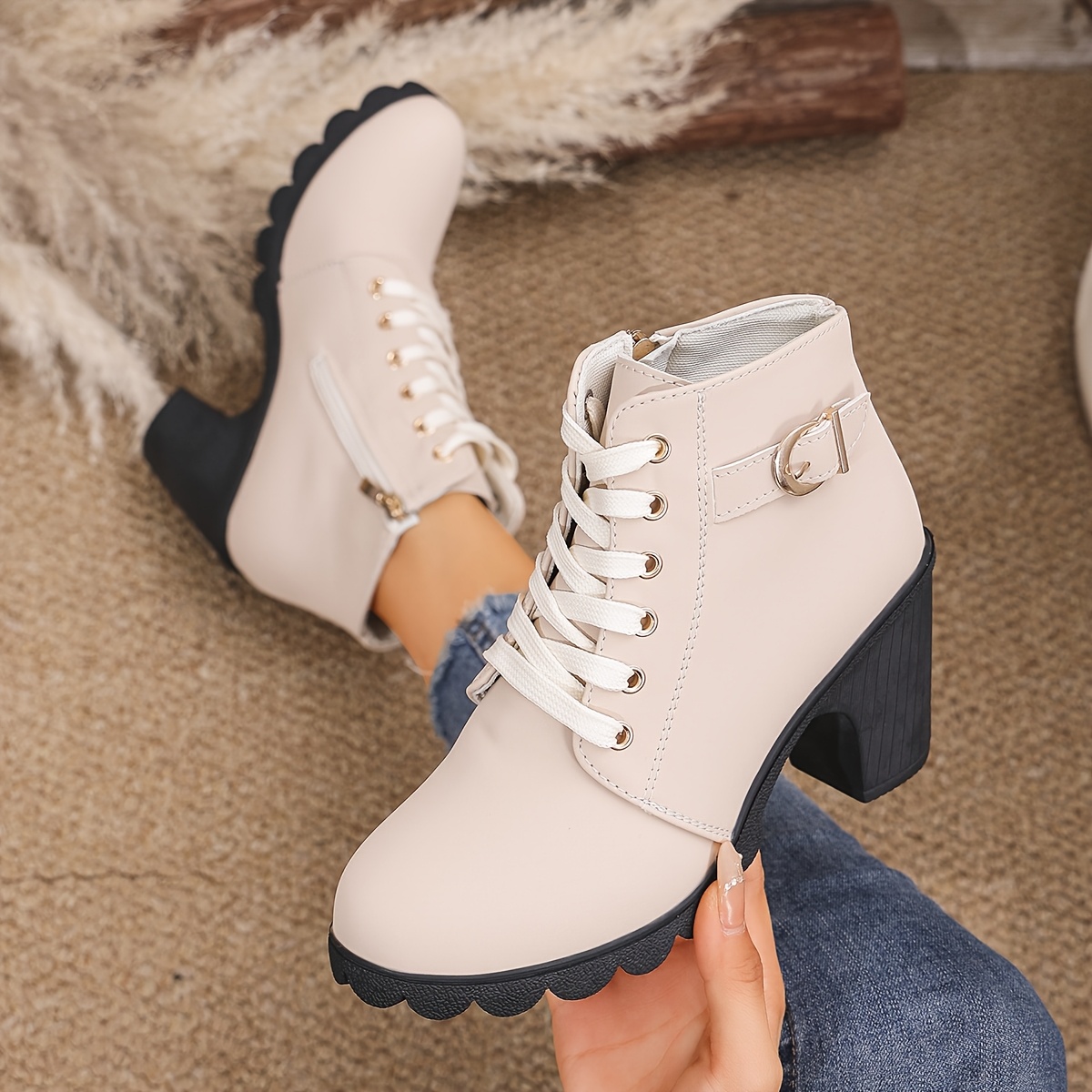 

Spring And Autumn Style Women's Boots High Heels Single Boots Women's Laces Bottom Short Boots