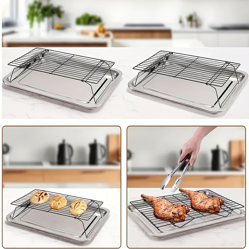 2pcs/3pcs Foldable Stackable Cast Iron Cooling Rack Heavy-Duty Baking  Tray with Multiple Compartments for Heat Distribution, Space-Saving Des