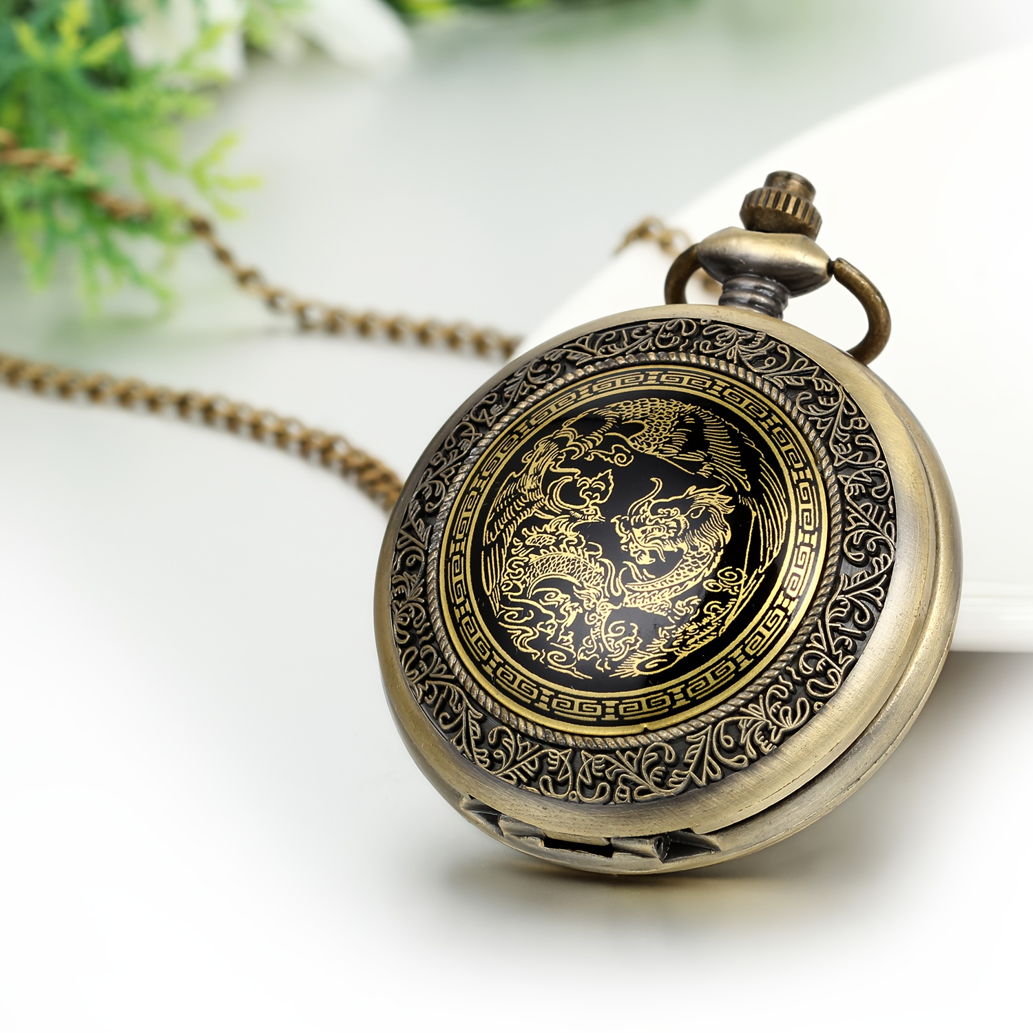 Vintage Dragon And Phoenix Pattern Flip Digital ' Watch