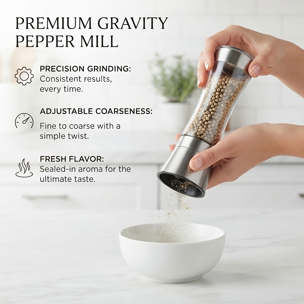 TEMU Premium 304 Stainless Steel Manual Spice Grinder Refillable Pepper Mill For Coarse Fine Grinding, Kitchen Essential For Himalayan Salt, , , More
