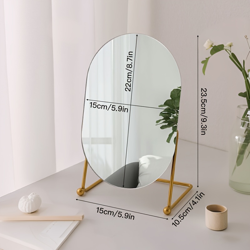 Image of 1pc Frameless Hd Makeup Mirror Minimalist Irregular Oval Mirror Iron Stand Stable And Non-deforming Multiple Colors Optional Rotatable In Bedroom