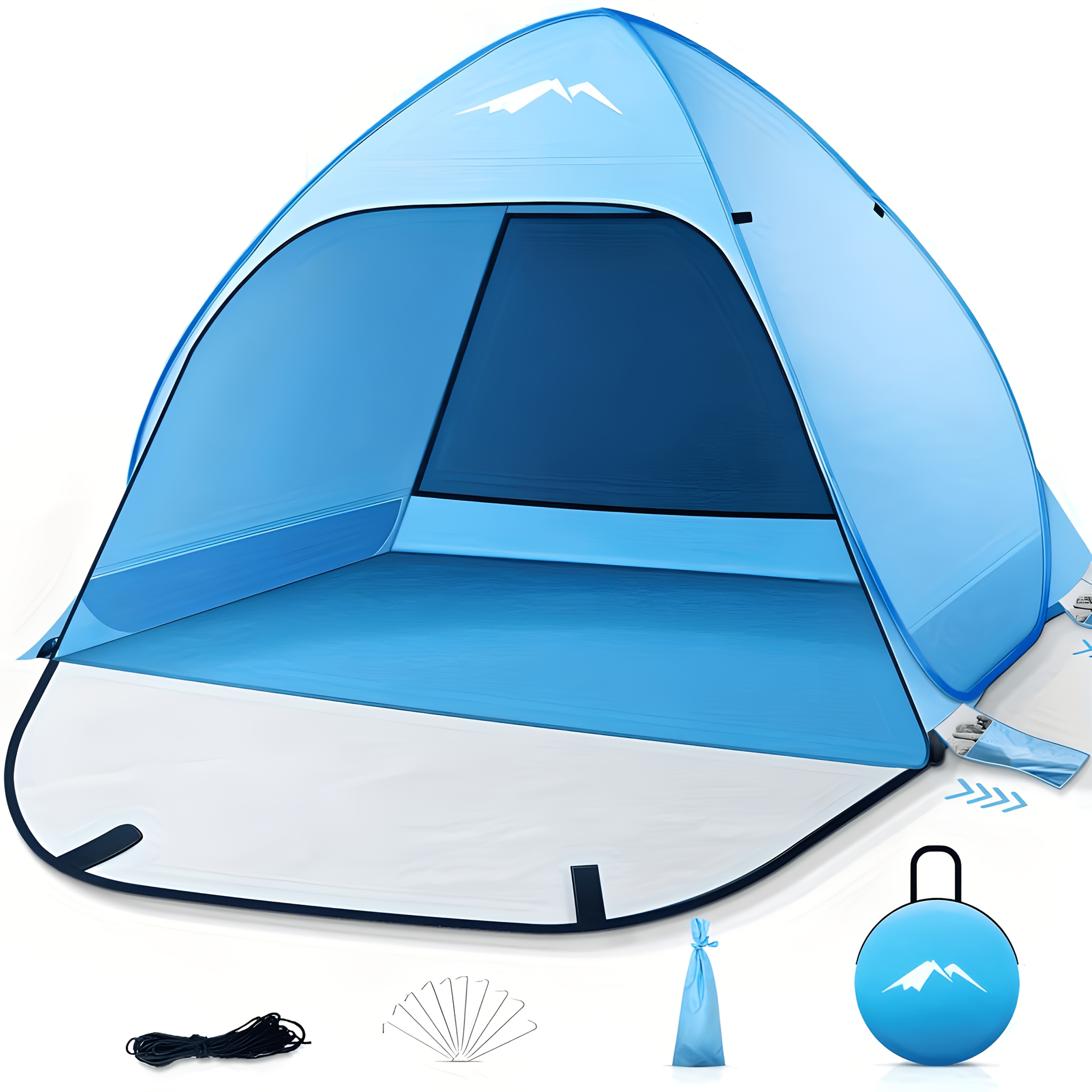 Image of Crenova Pop Up Beach Tent For 1-3 Person, Portable Automatic Sun Shade Tent Up Lightweight, Beach Tent With Extended Zippered Porch, 150*165*100cm Blue