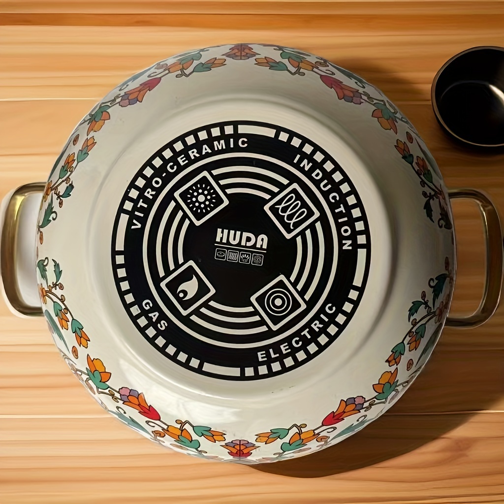 vintage enamel   with lid and handle 30cm high capacity hot pot shallow soup pot cookware induction compatible   universal kitchen and dining essentials details 6