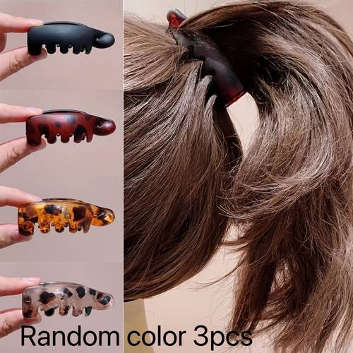3 random color womens single non slip banana hair clips vintage oval leopard print amber and black suitable for securing ponytails buns and curly hairstyles
