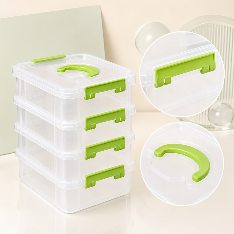 TEMU Stackable Large-capacity Transparent Plastic Storage Box With Lid And Handle. Compartmentalized Drawer Design, Ideal For Hair Additions, Jewelry