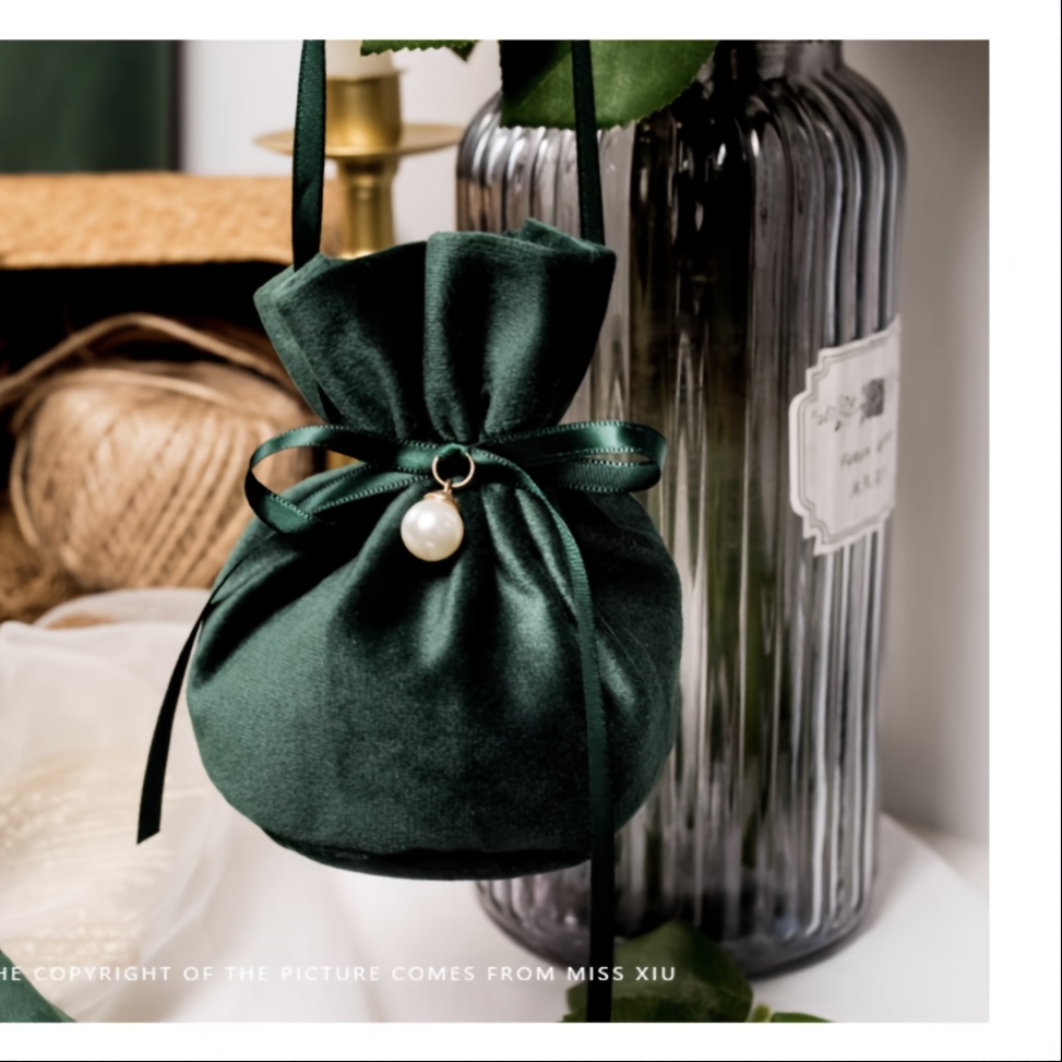 Image of Gift For Her/him 5pcs Party Gift Tote Bags Drawstring Gift Wrapping Bags Dark Green Red Gray Birthday Holiday Party Storage Bags For Gifts Jewelry