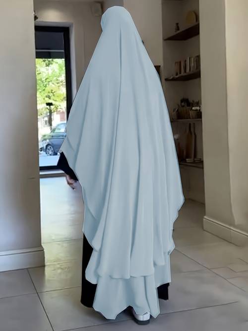 solid color khimar hijab thin double layer pullover robe elegant style sunscreen windproof head wrap womens clothing