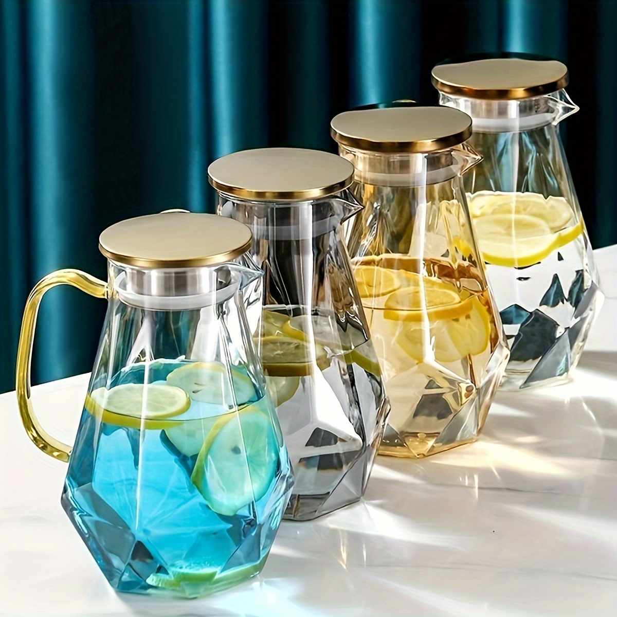 

Pichet en Verre Borosilicate à la Chaleur de 50oz avec Couvercle & Poignée - pour le , la Limonade, , et Plus - Carafe de Boisson de Cuisine Lavable au Lave-Vaisselle