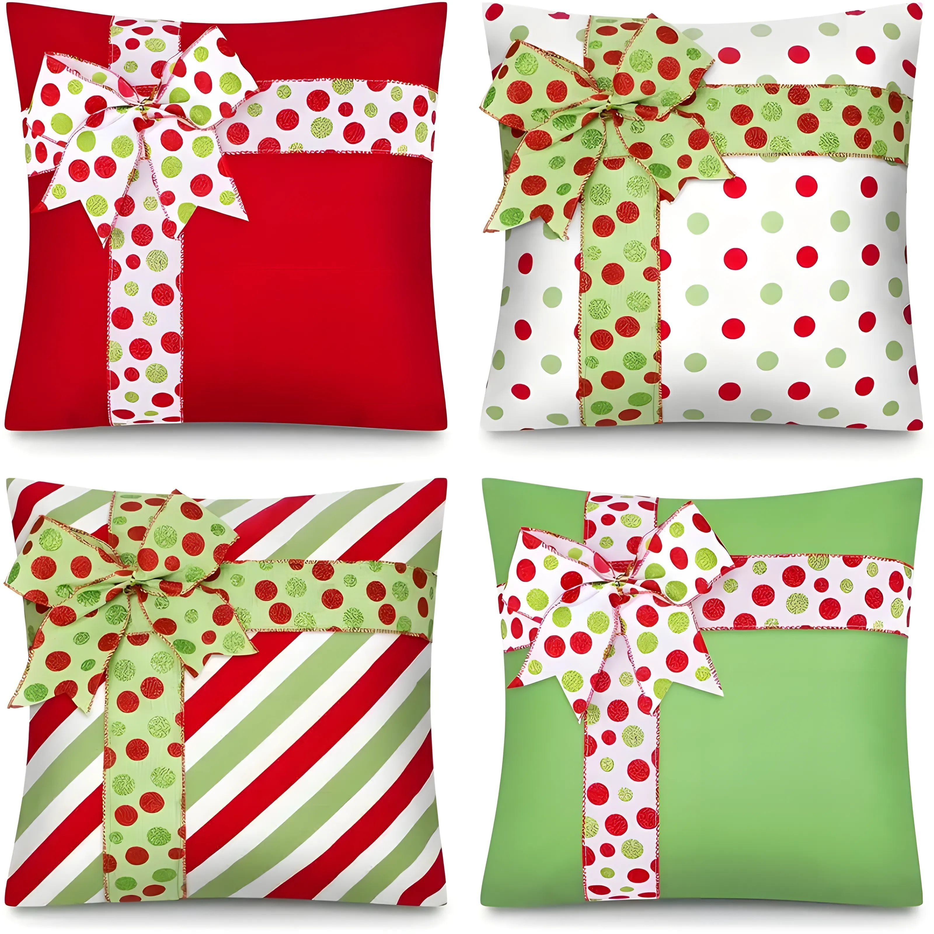 

4pcs, Christmas Polka Dot, Striped Bow Fashionable Pillow Cover, Suitable For Bedroom, Sofa, Living Room, Office, Hotel, Farmhouse, Party Decoration (no Pillow ), Best For Christmas