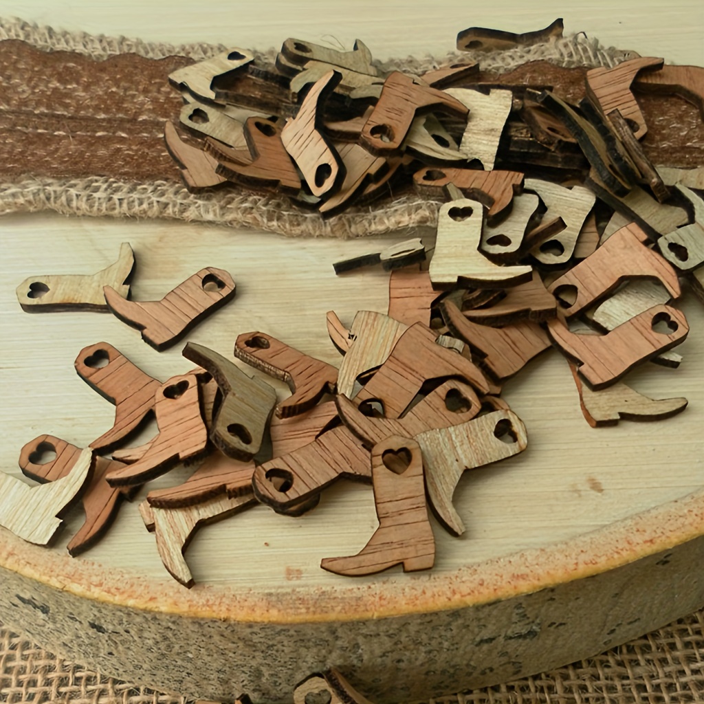 

100-piece Vintage Wooden Cowboy Boots, 22x17mm - Diy Craft Supplies For Desktop Decor & Confetti