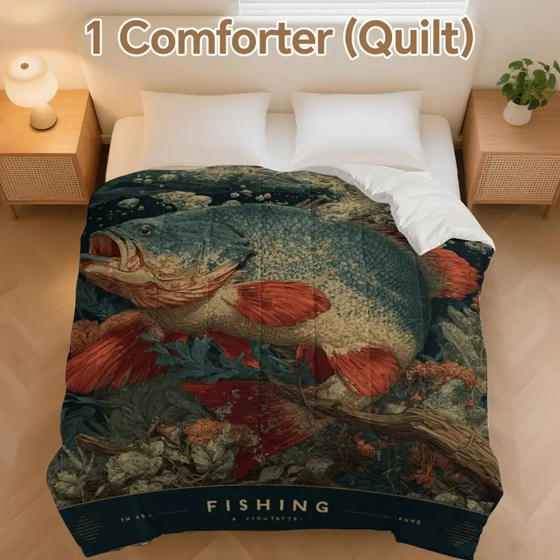 fish lure bedding Fishing Set Comforter Kids Boys Girls Colorful Bait Comforter Set Fishman Fishing Theme Decor Quilt Set Twin Size,for Children Teen Kids The Outdoor Critters Fishing bedding is perfect for kids who love to fish or explore the great outdoors Fishing Lure Bed Sheets