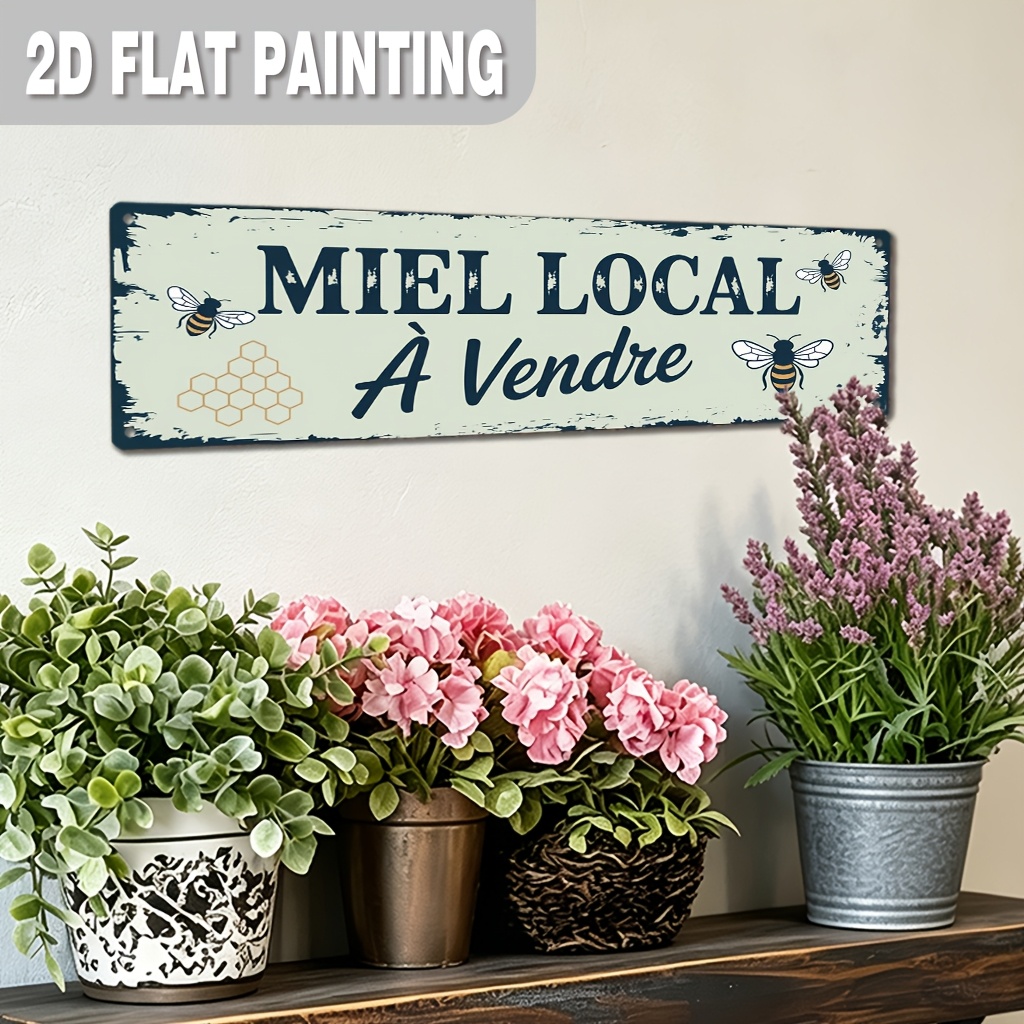 panneau décoratif 2d plat, 1pc, miel   panneau métallique vintage, décoration murale   pour cuisine, café, ferme,  , garde-manger, cabane de jardin, 4x16 pouces