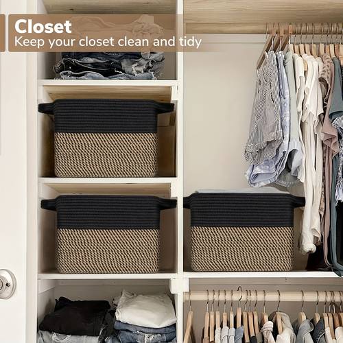 1 3 pack cotton rope storage baskets set 13 5x11x9 5 inch closet organizers shoe storage laundry hamper for bathroom bedroom