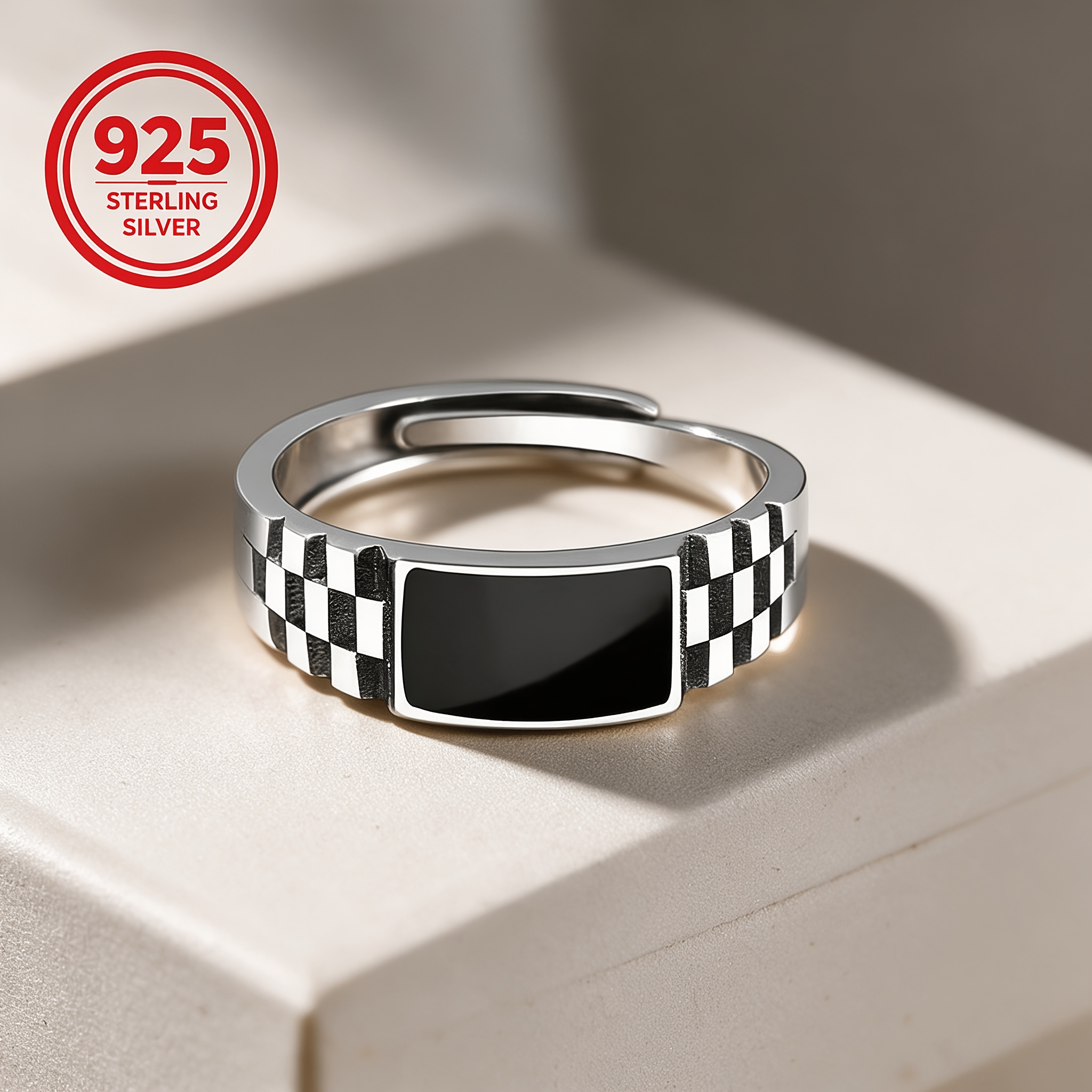 925 Silver Open Geometric Chess/Card Game Ring, Gift for Friends
