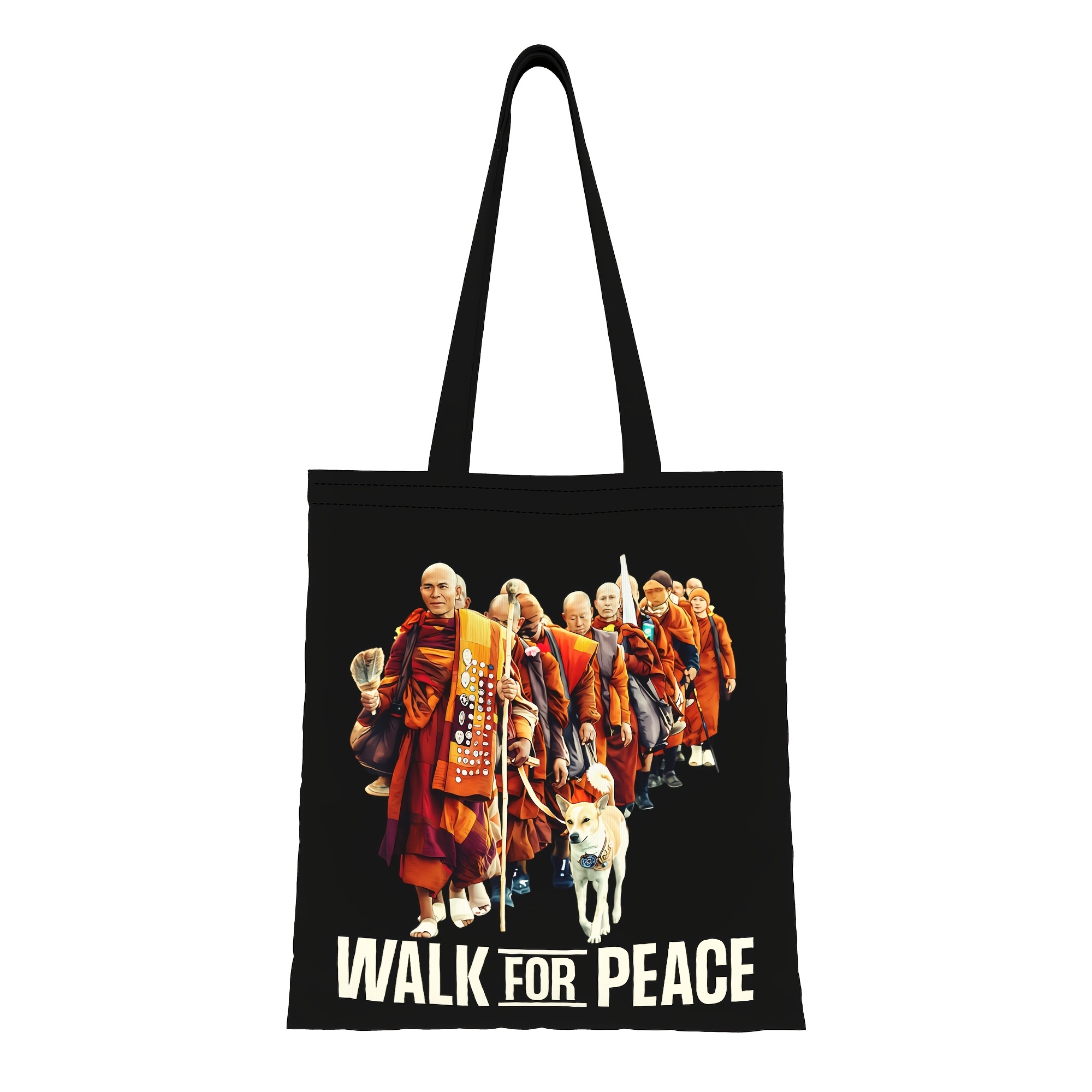 TEMU Large Capacity Tote Bag Suitable For Peace Walking & Dog Print, Casual Grocery Handbag With , Machine Washable For, Travel, Everyday Use -
